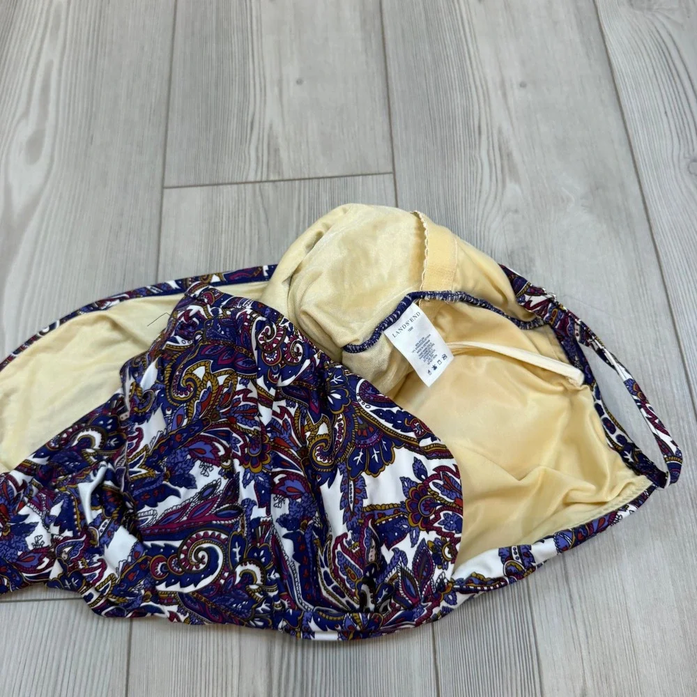 Lands End Paisley Tankini Top Blue Burgundy Twisted Sweetheart Swimwear 18W